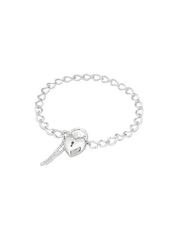 Silver 1+1 Figaro Heart Charm Bracelet | Prouds
